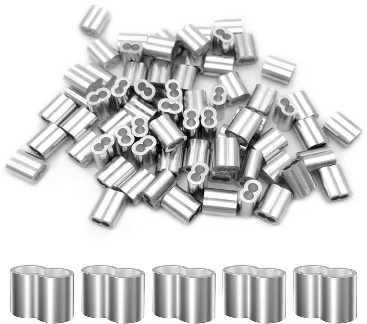 Aluminum Crimp Lock,60pcs Aluminum Sleeves Alu Clamp Strangle Clamps Cable Clamp Double Sleeves Press Clamps 5mm Wire - ShopVlot