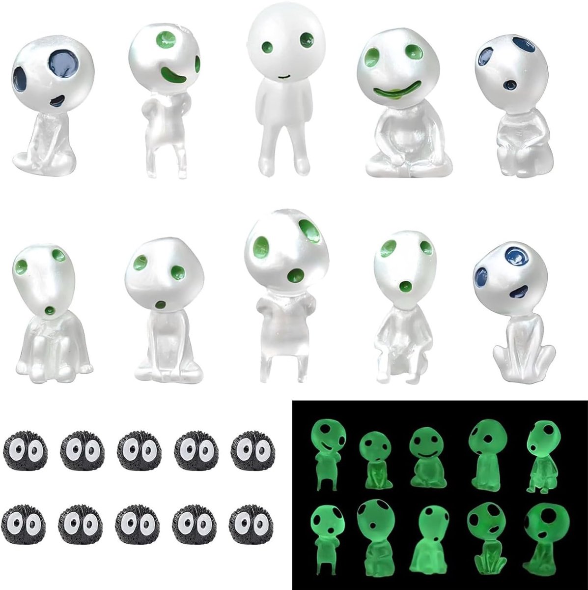 Tree Elf Doll, 10 Pcs Luminous Fairy Figures with 10pcs Black Ghosts Ornaments Pot Decoration Micro Landscape - ShopVlot