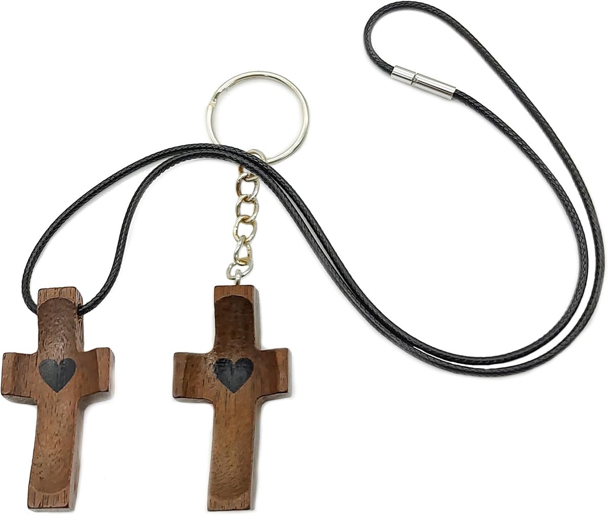 ZAHD 2 Pcs Portable Mini Prayer Cross for Pulling On Portable Jesus Wooden Cross Heart Shape Portable Bags Decoration - ShopVlot