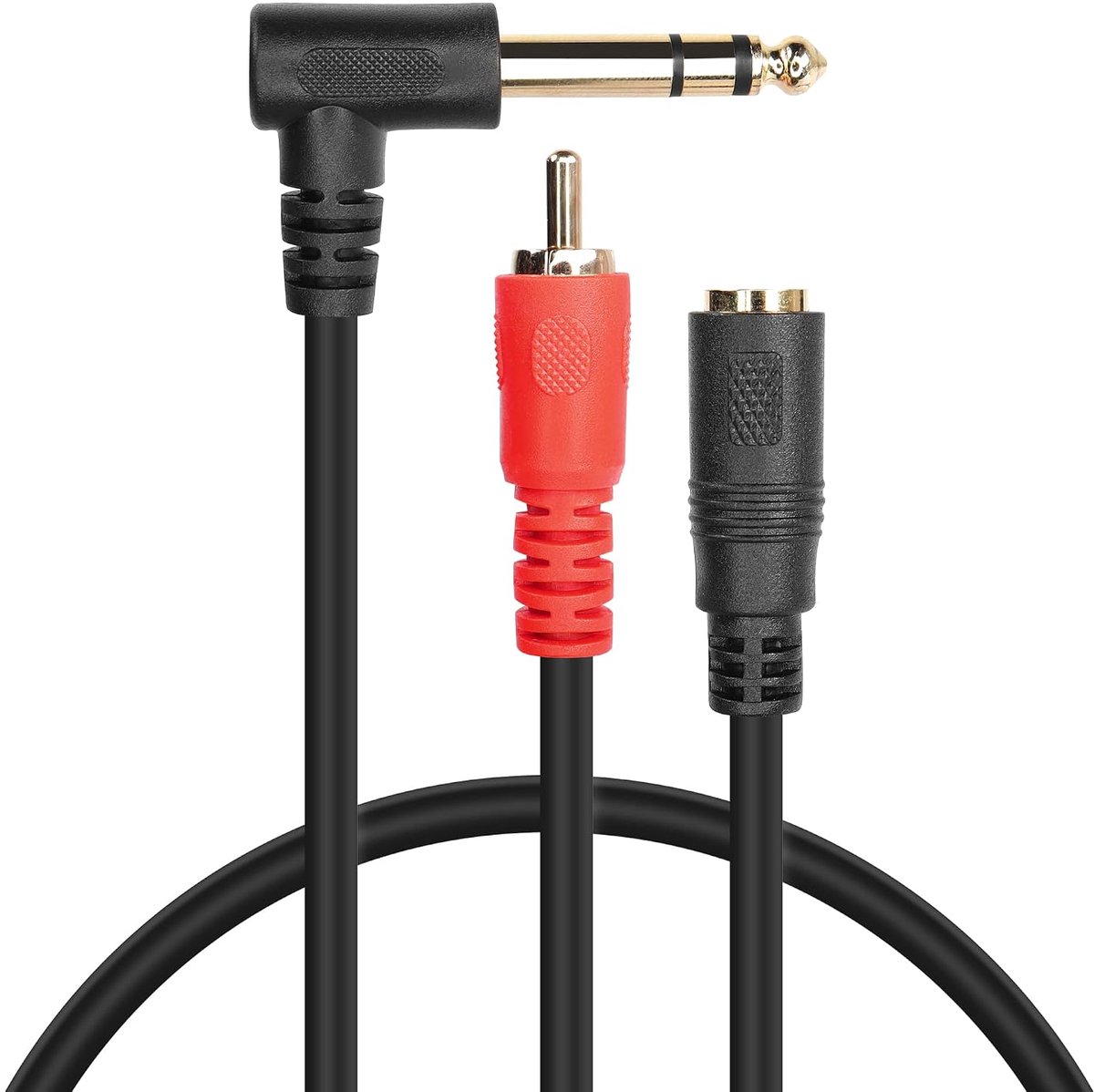 GINTOOYUN 6.35mm Right Angle Plug to RCA Plug +3.5mm Plug Audio Cable 6.35mm Double Channel 90 Degree Plug to RCA Plug - ShopVlot
