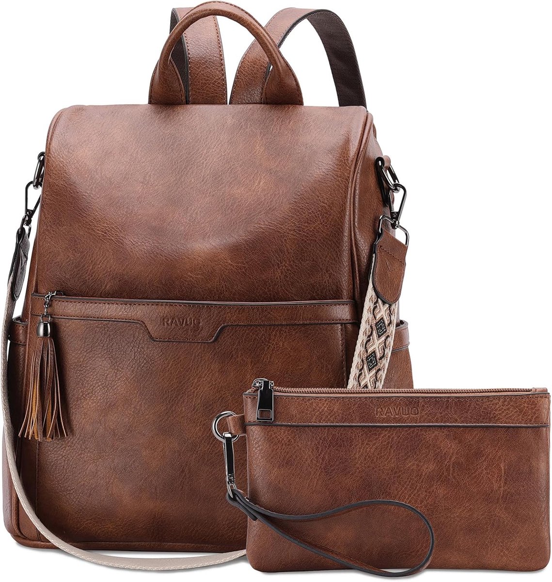 RAVUO Ransel for Women,Anti-Theft Leather Backpack Reversible Ladies Shoulder Bag Handbag with Guitar Shoulder Strap - ShopVlot