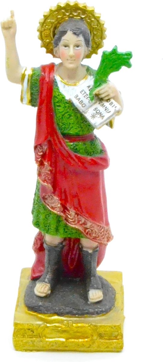 Heilige Pancras Beeld - Religieus Ornament - Decoratie Thuis - Hars Materiaal - 20 cm Hoog - Geel