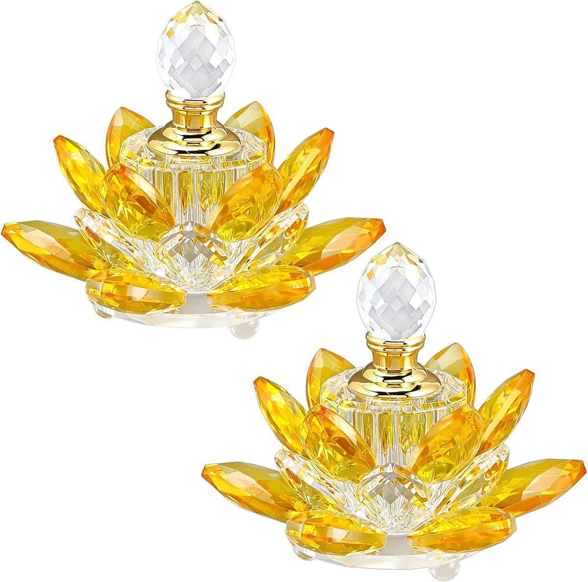 2 mini-parfumflesjes van kristal, goudkleurig, lotusbloem, decoratief, van glas, 9 x 10,4 cm, vintage parfumflesjes, 3 - ShopVlot