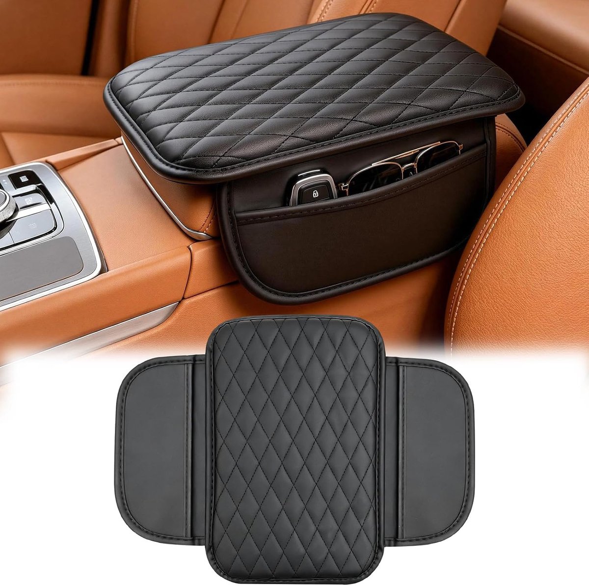 Armsteun auto universele armleuningen bekleding auto inclusief 2 opbergtas voor de meeste voertuigen zwart - ShopVlot