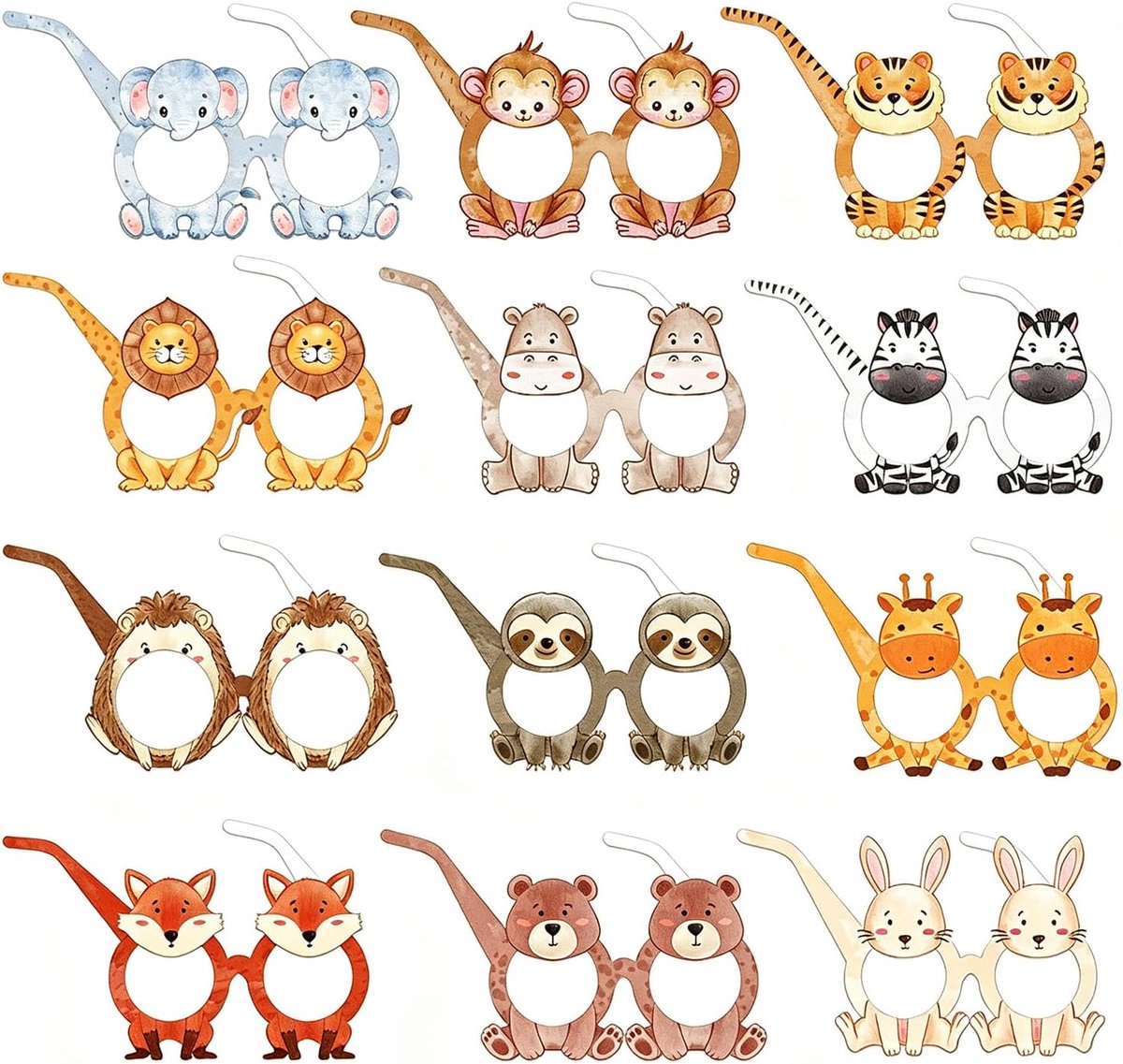 12-delige set met waterverf dierenbrillen als fotorekwisieten, feestdecoratie voor volwassenen, dierenmotief, grappige - ShopVlot