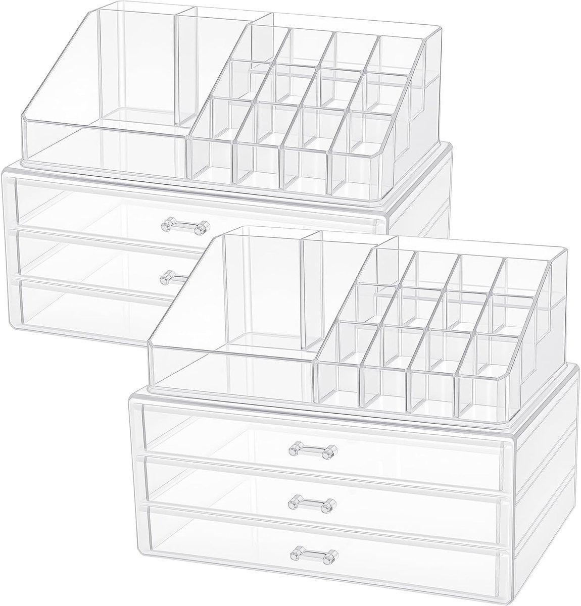 Set van 2 cosmetica-organizers, transparante make-up opslag met 3 laden en 16 vakken voor lippenstift en nagellak - ShopVlot