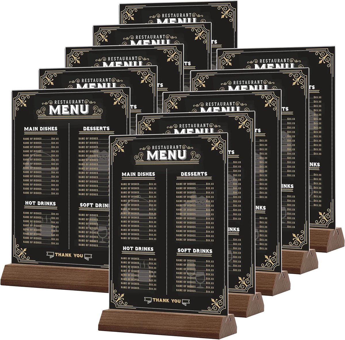 A5 Stands Acrylic Table Sign Holders, 10 Pieces, A5 Wooden Base Table Stands Acrylic Menu Holders for Tables, Vertical - ShopVlot