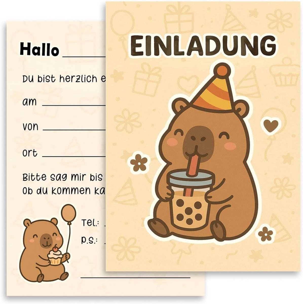 12 Capybara-Thema Verjaardagsuitnodigingskaarten En 10 Geschenkzakken, A6-Formaat Kaarten Met Enveloppen, Leuke En - ShopVlot