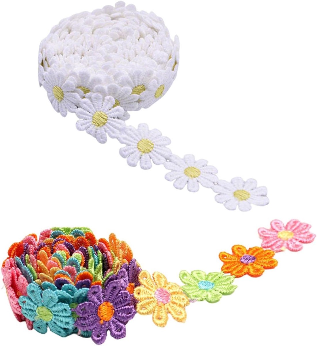 2 rolls of flower ribbons, embroidered ribbons, decorative ribbons, sewing clothes, can be used for hair accessories - ShopVlot
