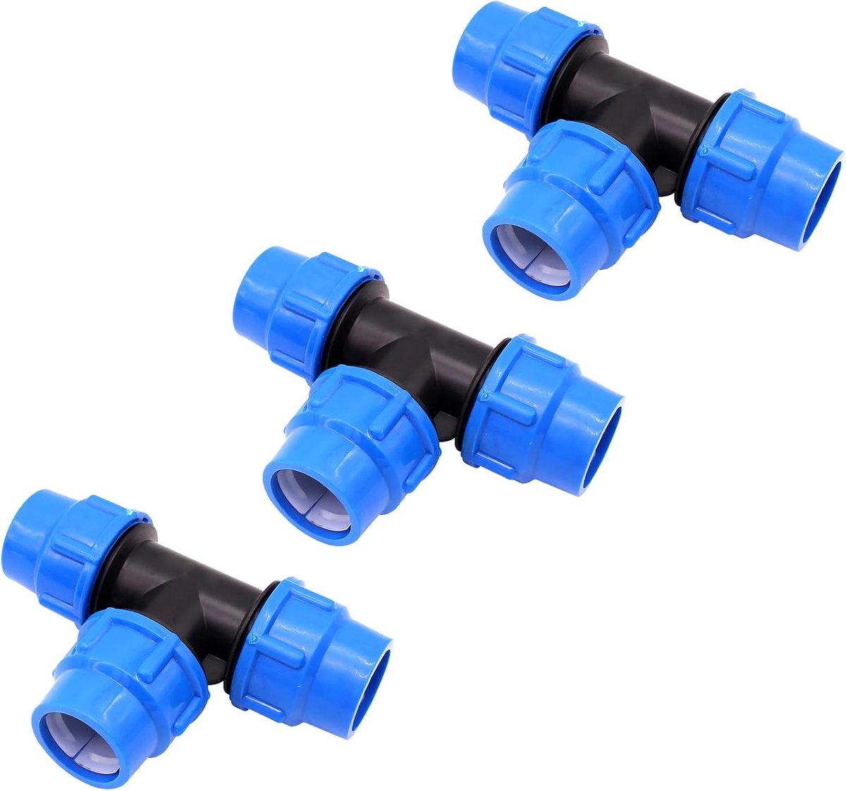 Okéwork T-Stück PP Fitting für PE Rohr 25 mm, 3er-Pack, Kupplung, PN16 DVGW, UV-resistant, 16 bar, Silikon-ORinge, 25 - ShopVlot