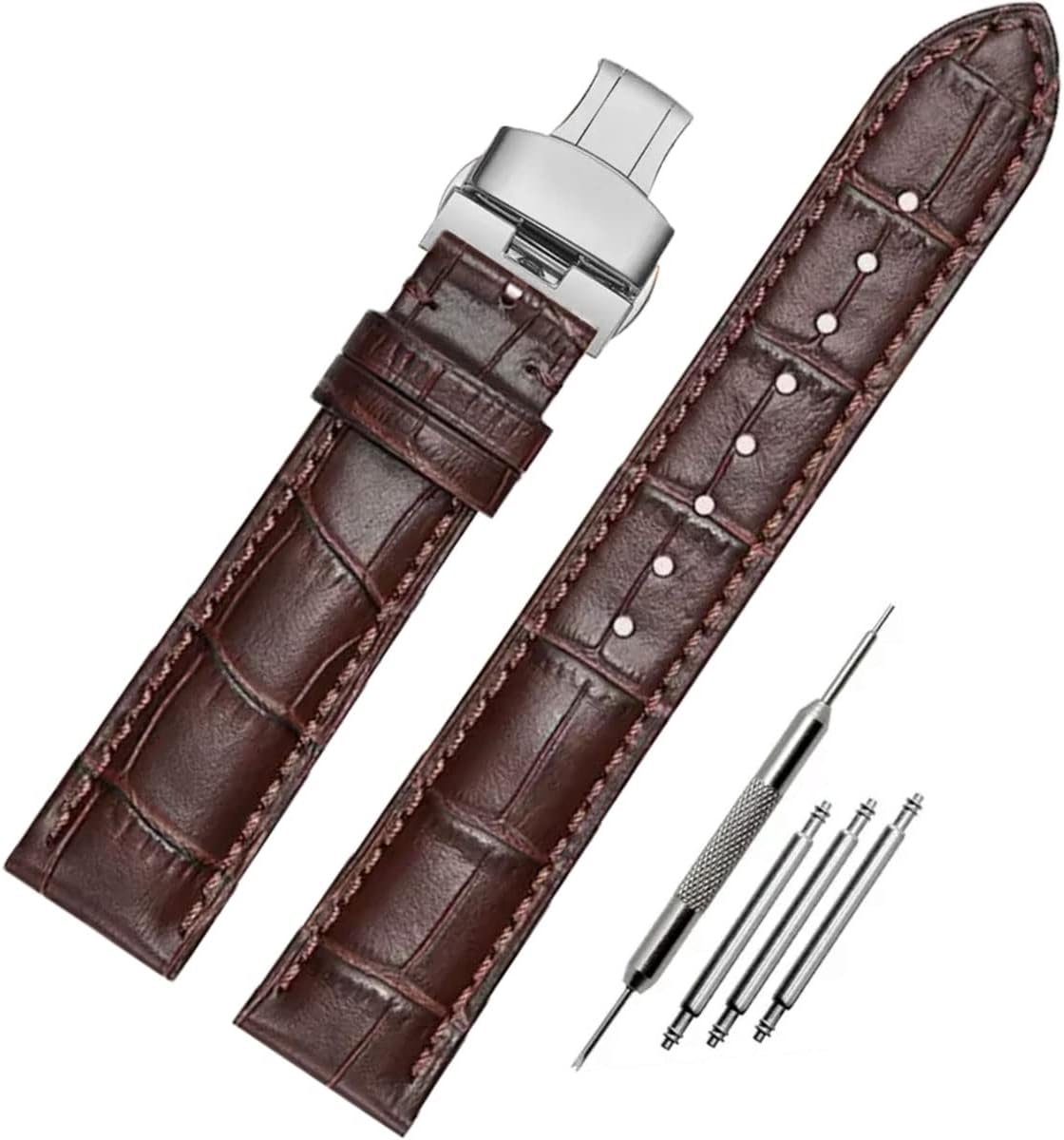FOUUA Watchbands Genuine Leather Watchbands Alligator Embossed Replacement Deployment Clasp Bracelets 12 13 14 15 16 - ShopVlot