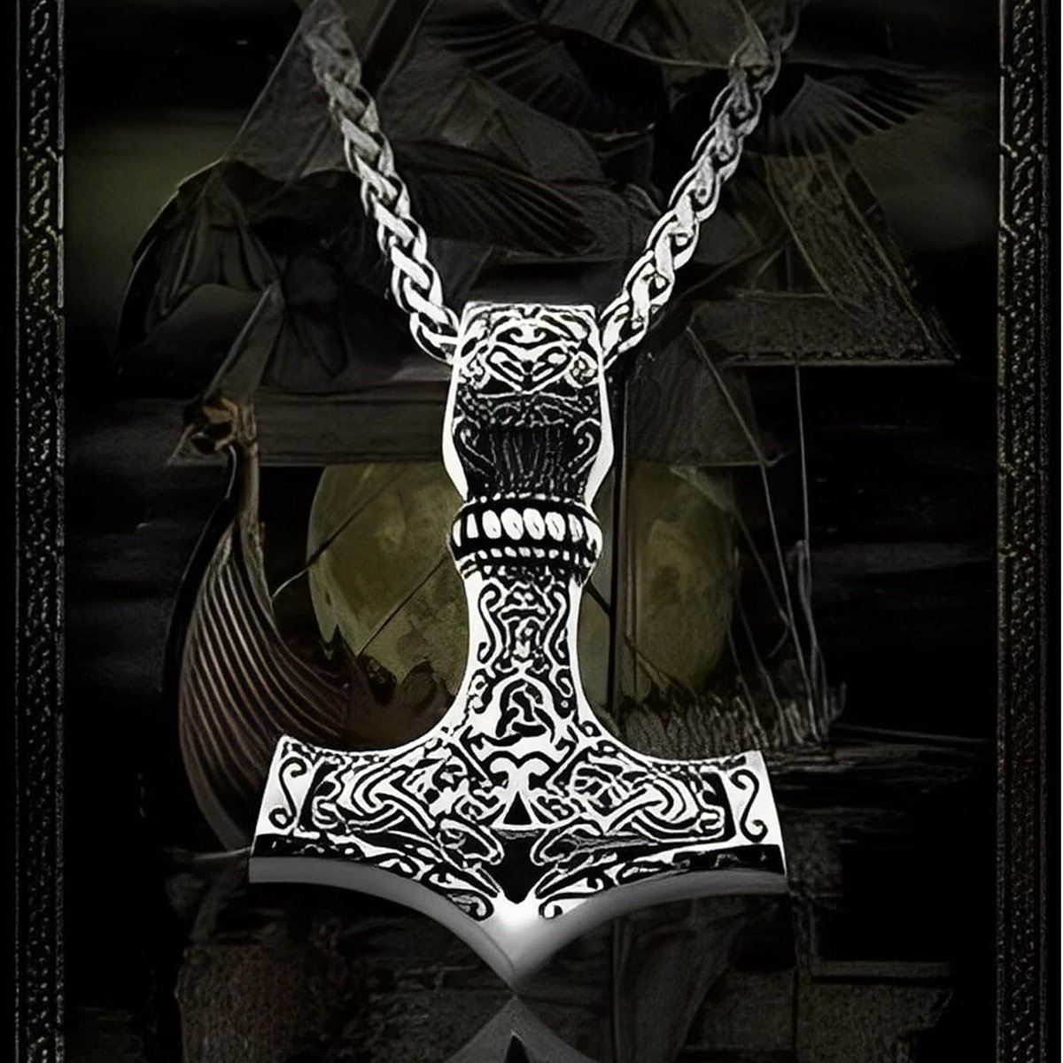 2 pcs Viking decoration, including titanium steel chains and wolf head bracelets, Viking jewellery for men, Viking - ShopVlot