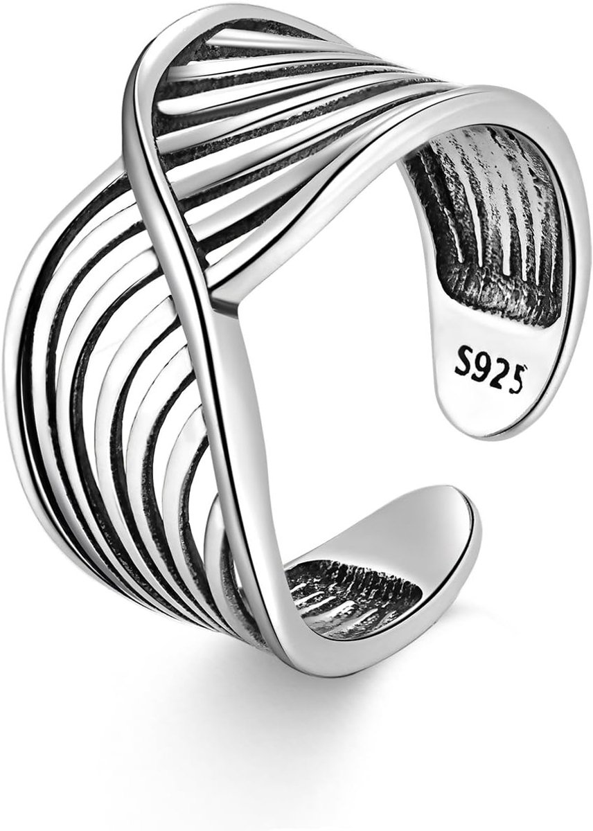 925 Sterling Silver Thumb Rings For Women Wide Adjustable Rings Vintage Thick Knuckle Finger Infinity Open Ring For - ShopVlot