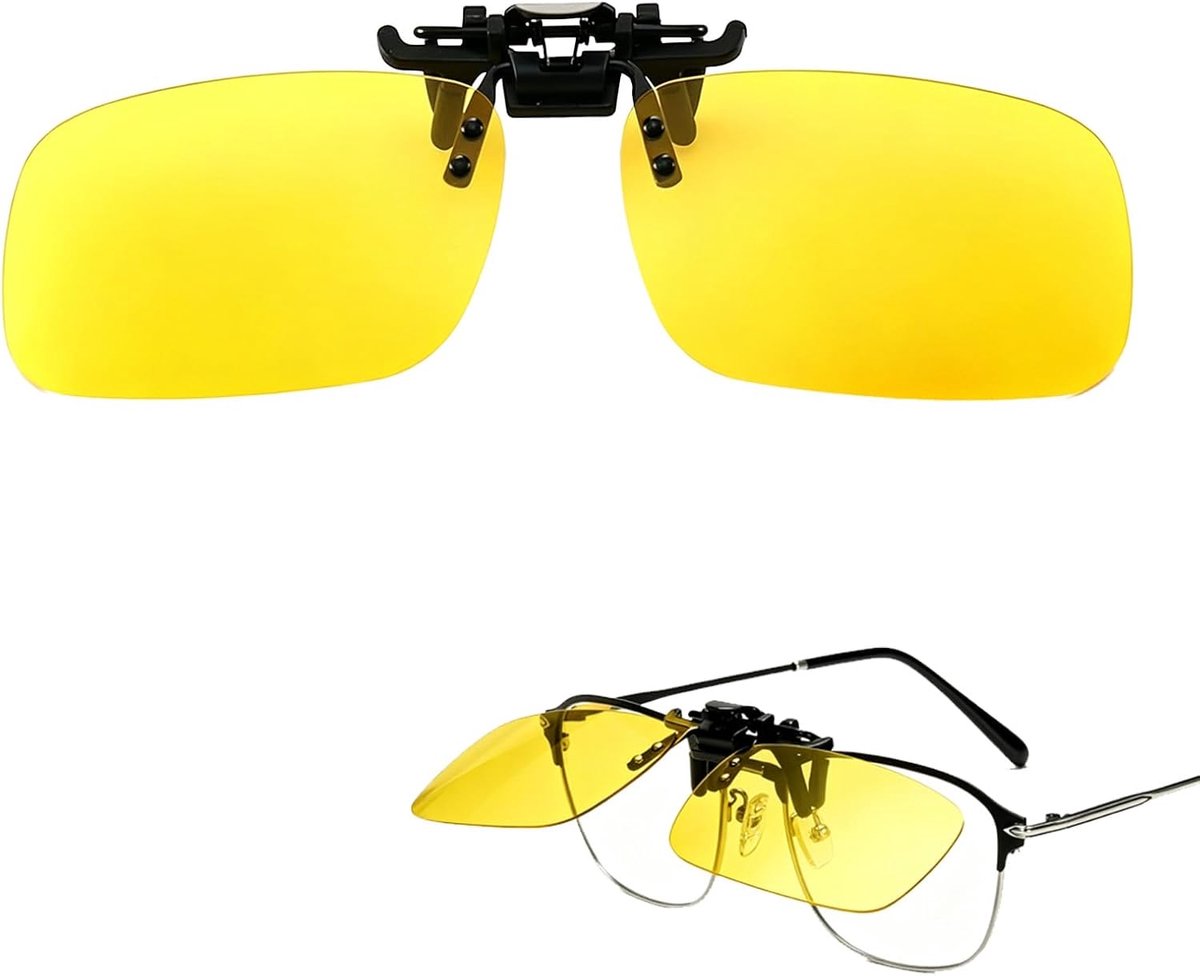 Night Riding Clip for Glasses, Yellow Polarized Overglasses Clip Night Riding, 60 x 40mm, Lightweight HD Glasses for - ShopVlot