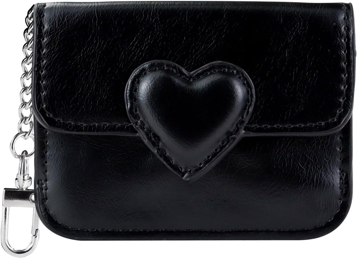 Card Wallet, Mode Hartvormige Creditcardhouder met Sleutelhanger, PU Lederen Kleine Portemonnees voor Vrouwen voor - ShopVlot