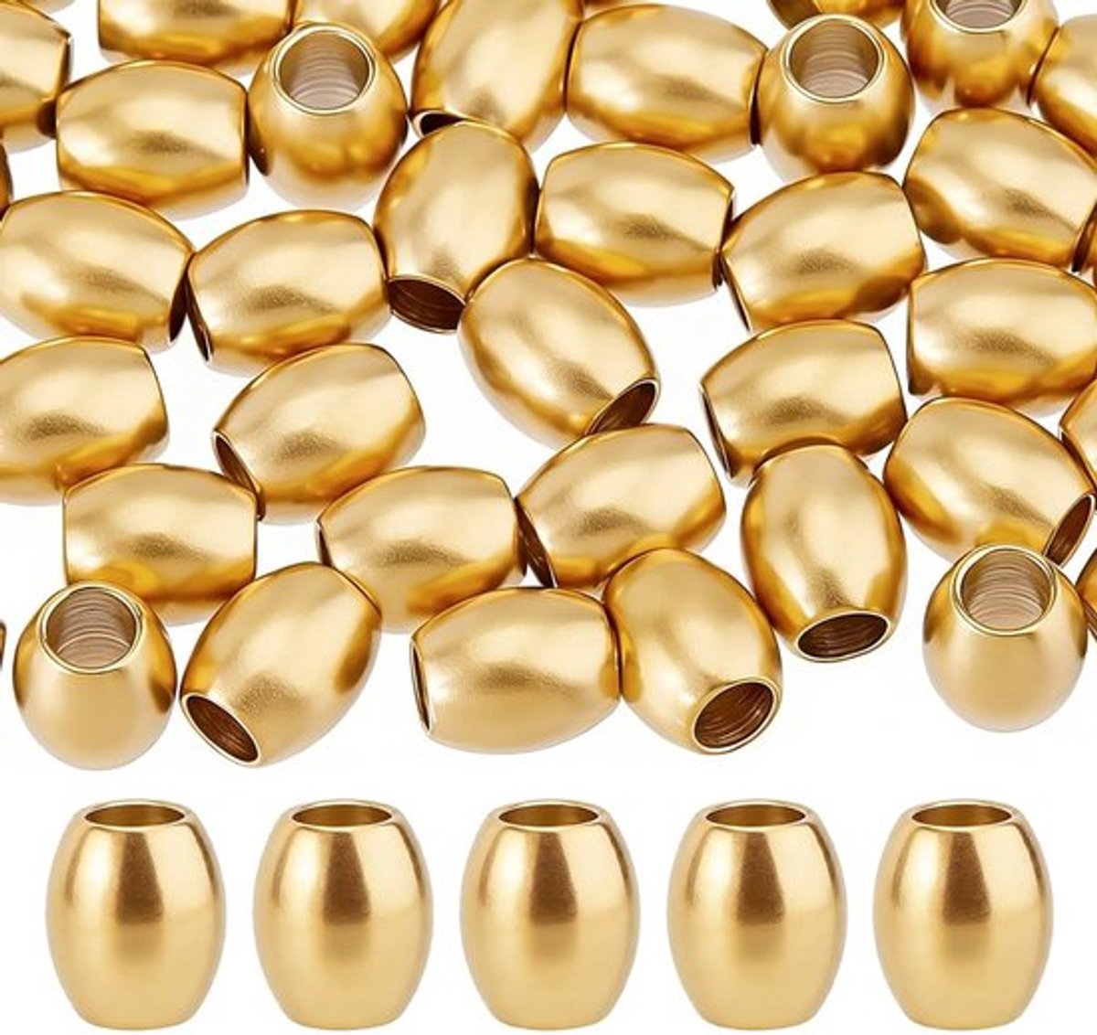 Vatafstandskralen 40 Stuks - Gouden Kralen - Roestvrijstalen Kralen - Kralen met Groot Gat - Do-it-yourself Sieraden - 7 x 6 mm, Gat: 3 mm - Sieradenkralen