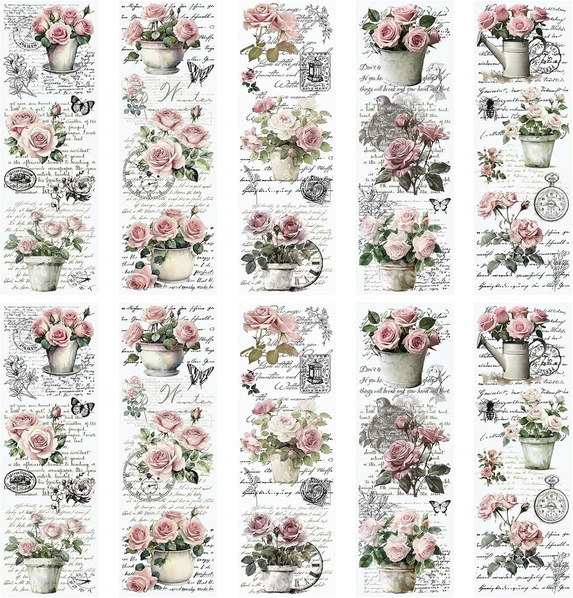Rub on transfer stickers 10 vellen - vintage roze rozen - waterdicht - ideaal voor DIY creaties - ShopVlot