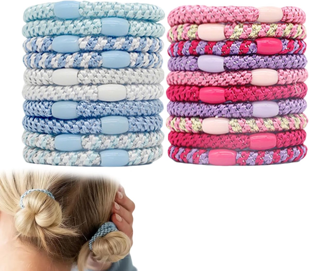 Haargummis 20 stukjes - gevlochten leer - 5 cm - roze en blauw - elastisch en sterk voor dik haar - ShopVlot