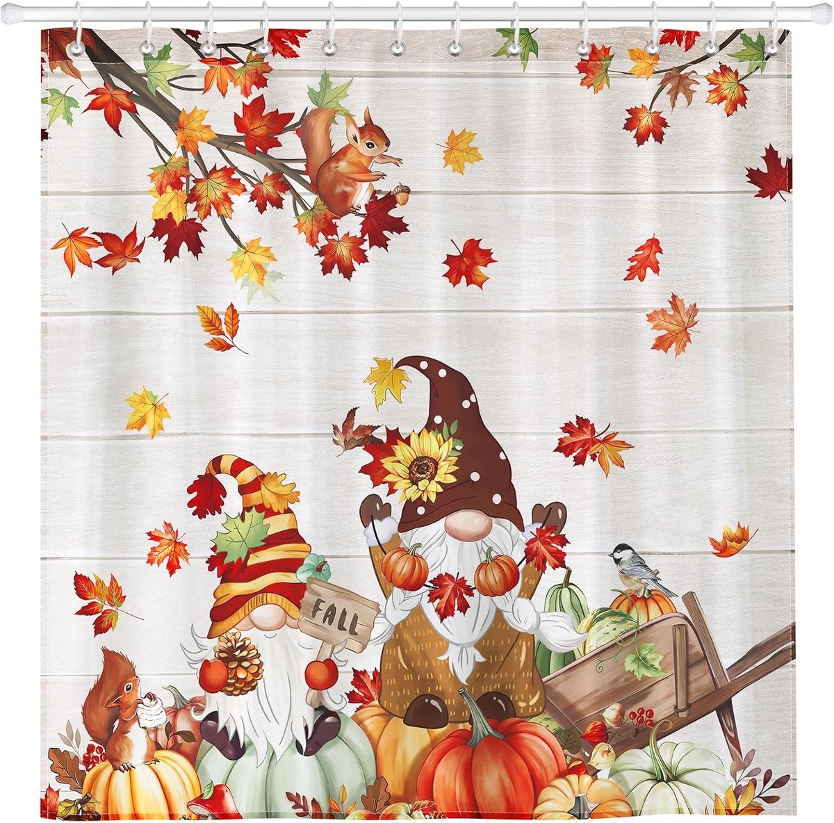Douchegordijn set 182x183cm - waterdicht polyester - herfst pompoen gnome - trendy badkamerdecoratie - ShopVlot