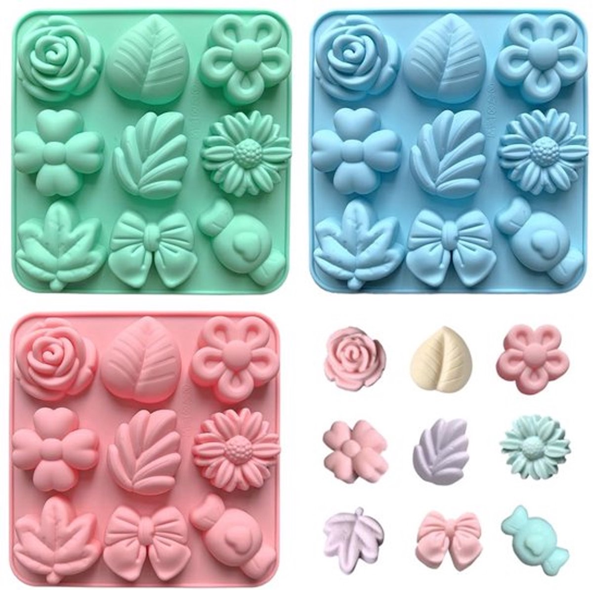 Snoepvormen 3 stuks - Siliconenmateriaal - Bloemvormige/Vormpjes - Kaarsvorm - Bakvormen - Decoratie voor cupcakes