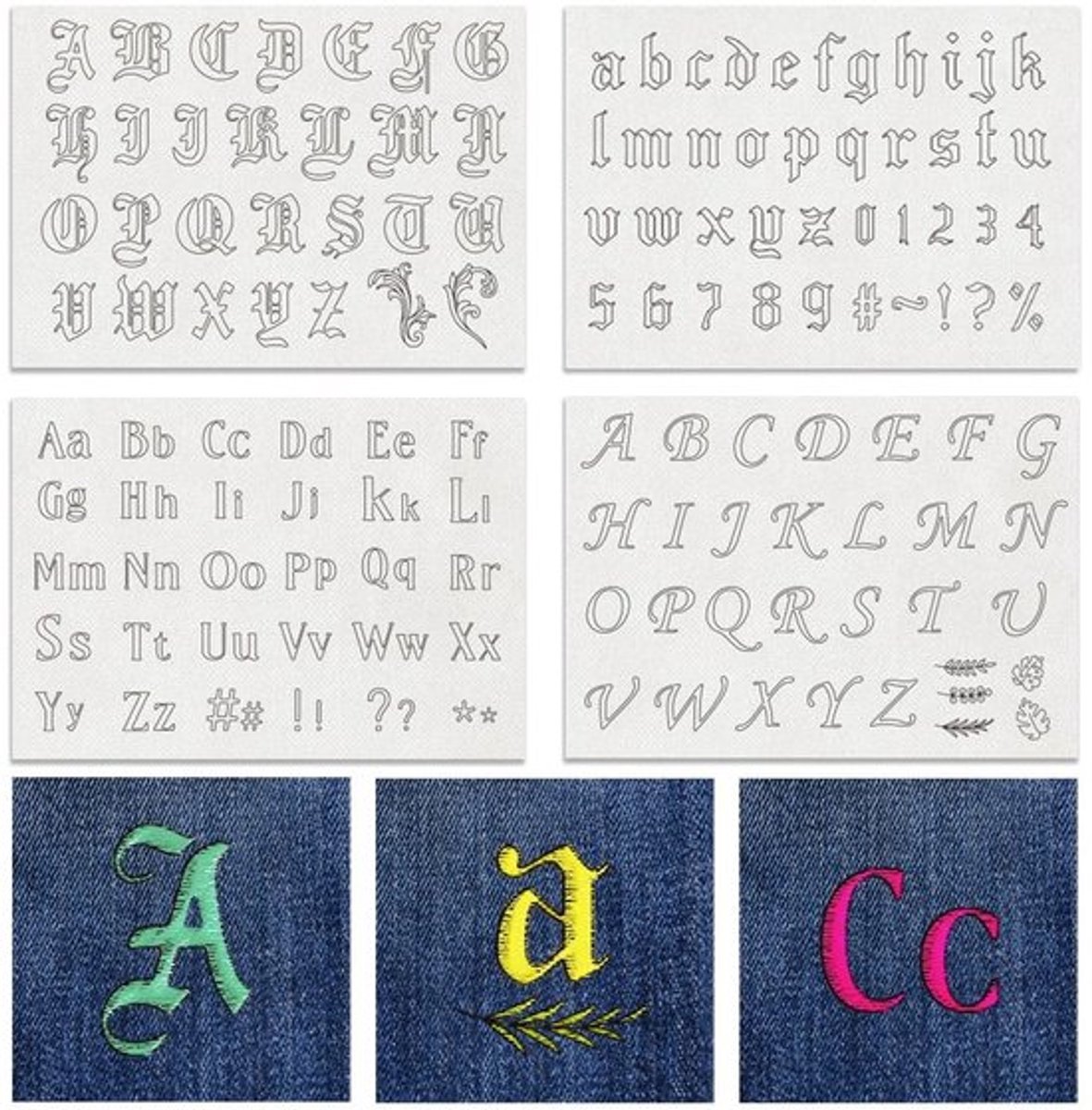 Handnaaistabilisatoren 130 Stuks - A-Z Alfabet - Wateroplosbaar - Gotische Letter - Borduursels - Geschikt voor Overhemden/Jassen/Tassen - Borduurstencils