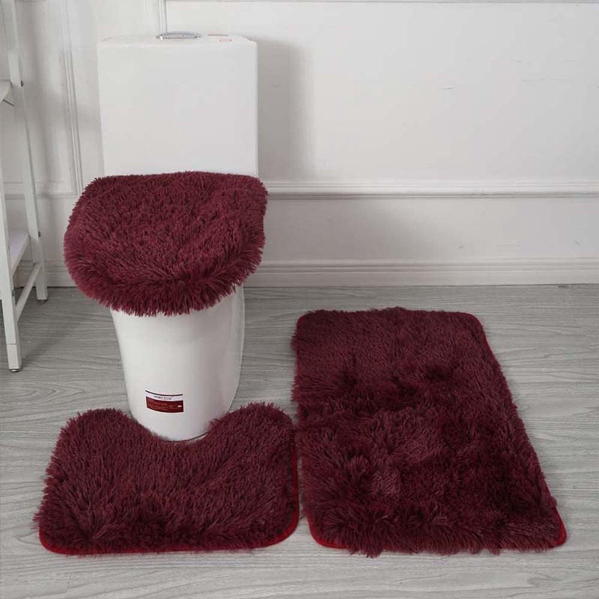 Badmat set 3-delig - Effen kleur - Zacht en absorberend - Bescherming voor toiletdeksel - ShopVlot