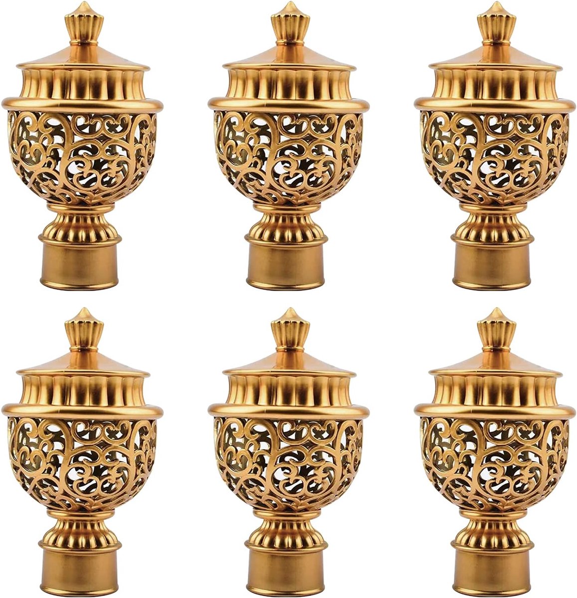 Gordijn eindstukken 6 stuks goud - plastic retro stijl - holle lantaarn look - stijlvolle raamdecoratie - ShopVlot