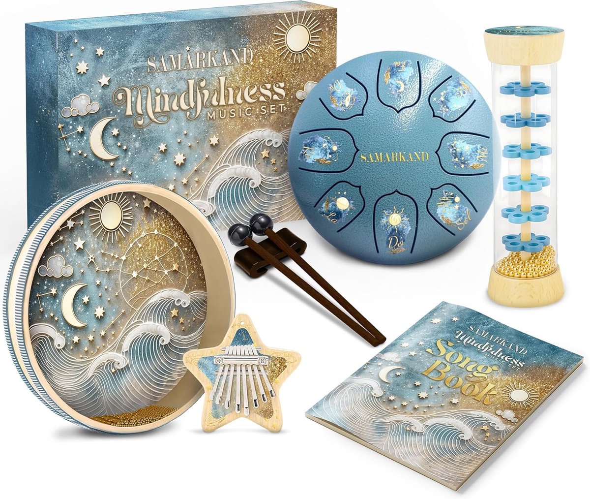 Muziekinstrumenten Kalimba, Rainstick & Ocean Drum - Creatieve Peuterspeelgoed - Motorische Vaardigheden Boost - ShopVlot