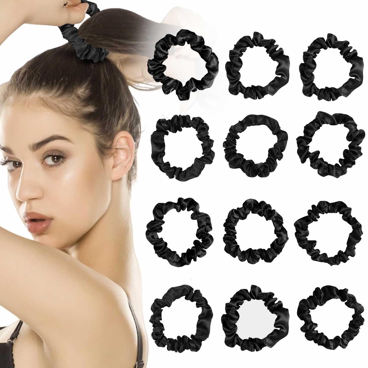 Solidchoice - Set van 12 Zijdeachtige Scrunchies voor Dames en Meisjes