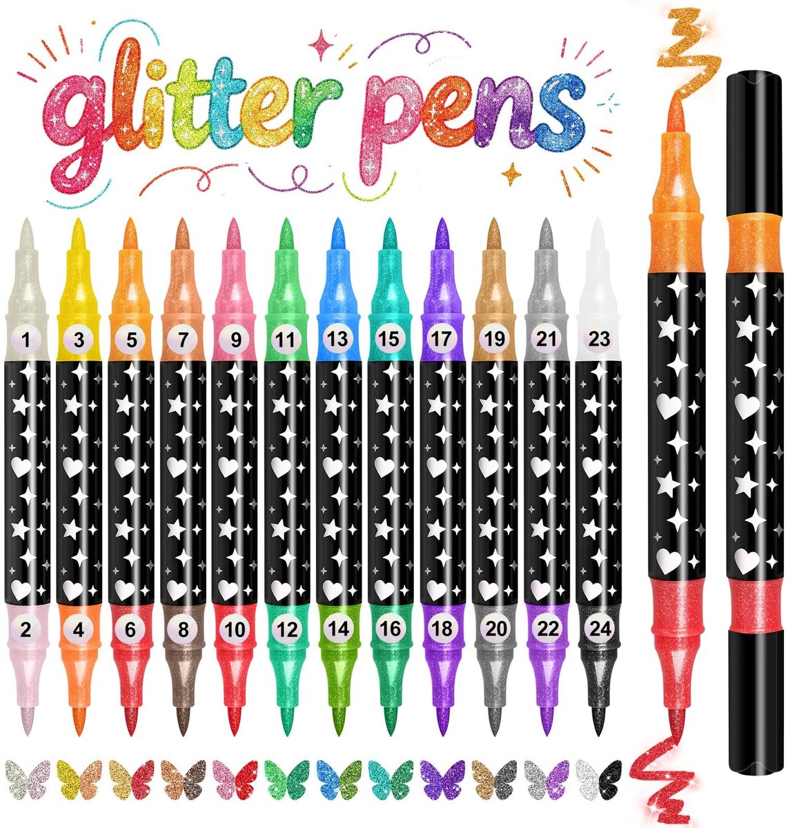 Solidchoice - Set van 24 Glitter Viltstiften in Diverse Kleuren