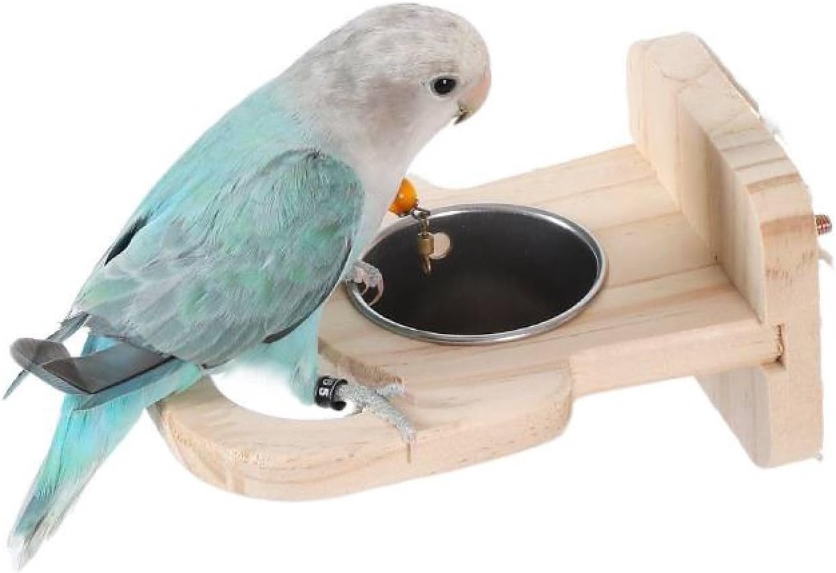 Vogelvoederbak om te hangen - natuurlijk hout - roestvrij staal - ideale voederset voor vogels - ShopVlot