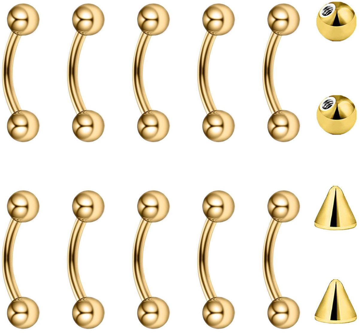 Solidchoice - Set van 10 Curved Barbell Piercings in Diverse Maten