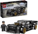LEGO Speed Champions Ken Block's 1965 Ford Mustang Hoonicorn RTR VI, met minifiguur. Zwarte auto met gouden velgen en "HOONIGAN" opdruk.