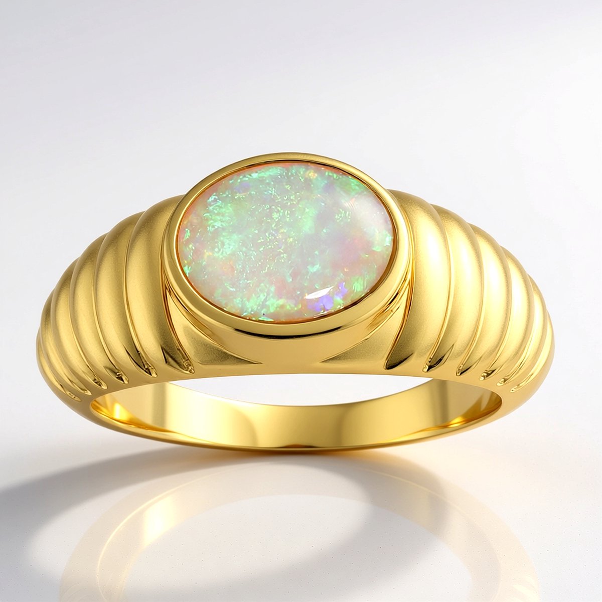 Cavill - Zilveren Ring 925 Sterling met 0,884 ct Australische Opaal - Ovaal Cabochon - Verguld - Elegante, Dagelijkse Draagbare Ring
