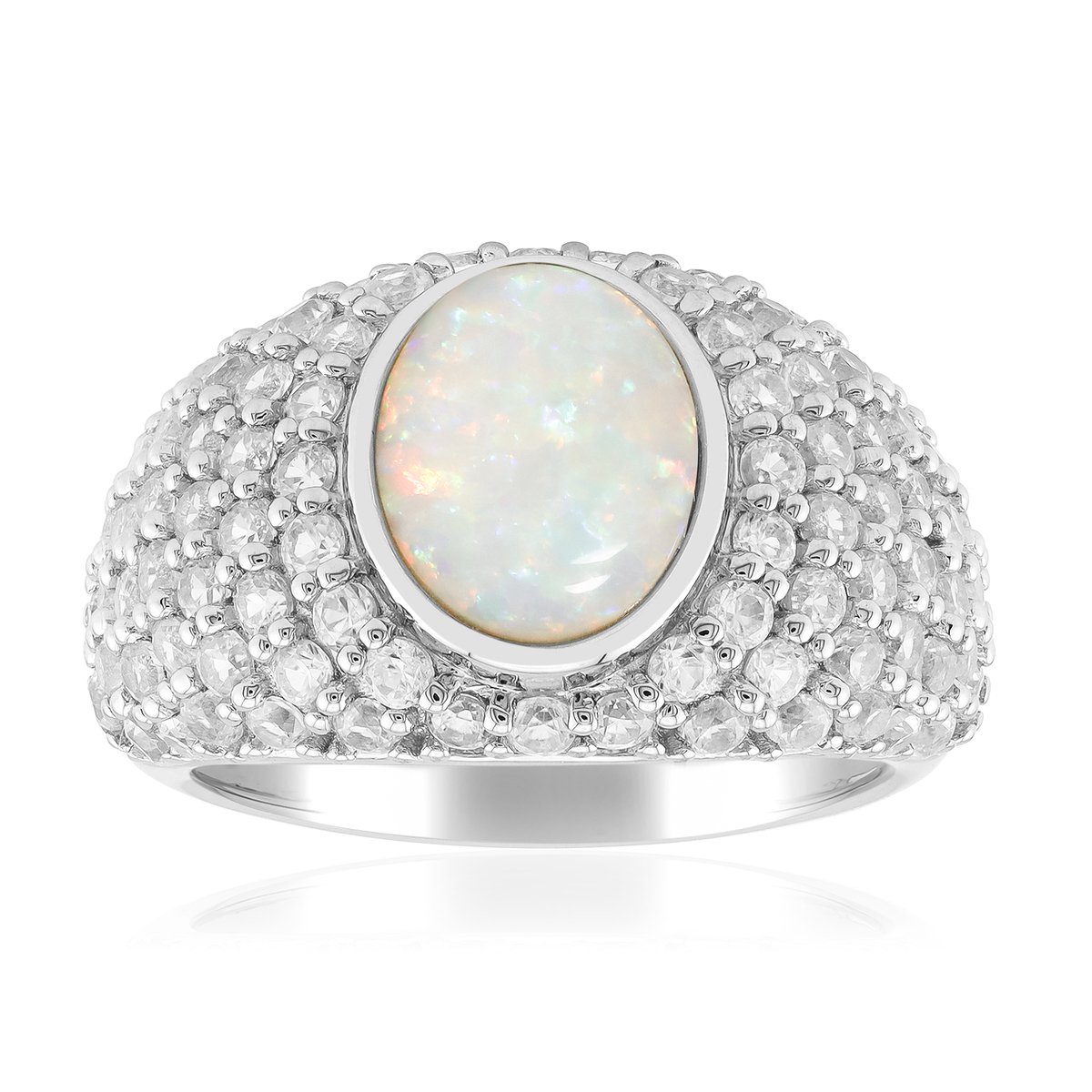 Cavill - Zilveren ring 925 sterling - Australische ovale opaal 1,036 ct - Zirkoon 3,335 ct - Platina verguld - Elegant en tijdloos design