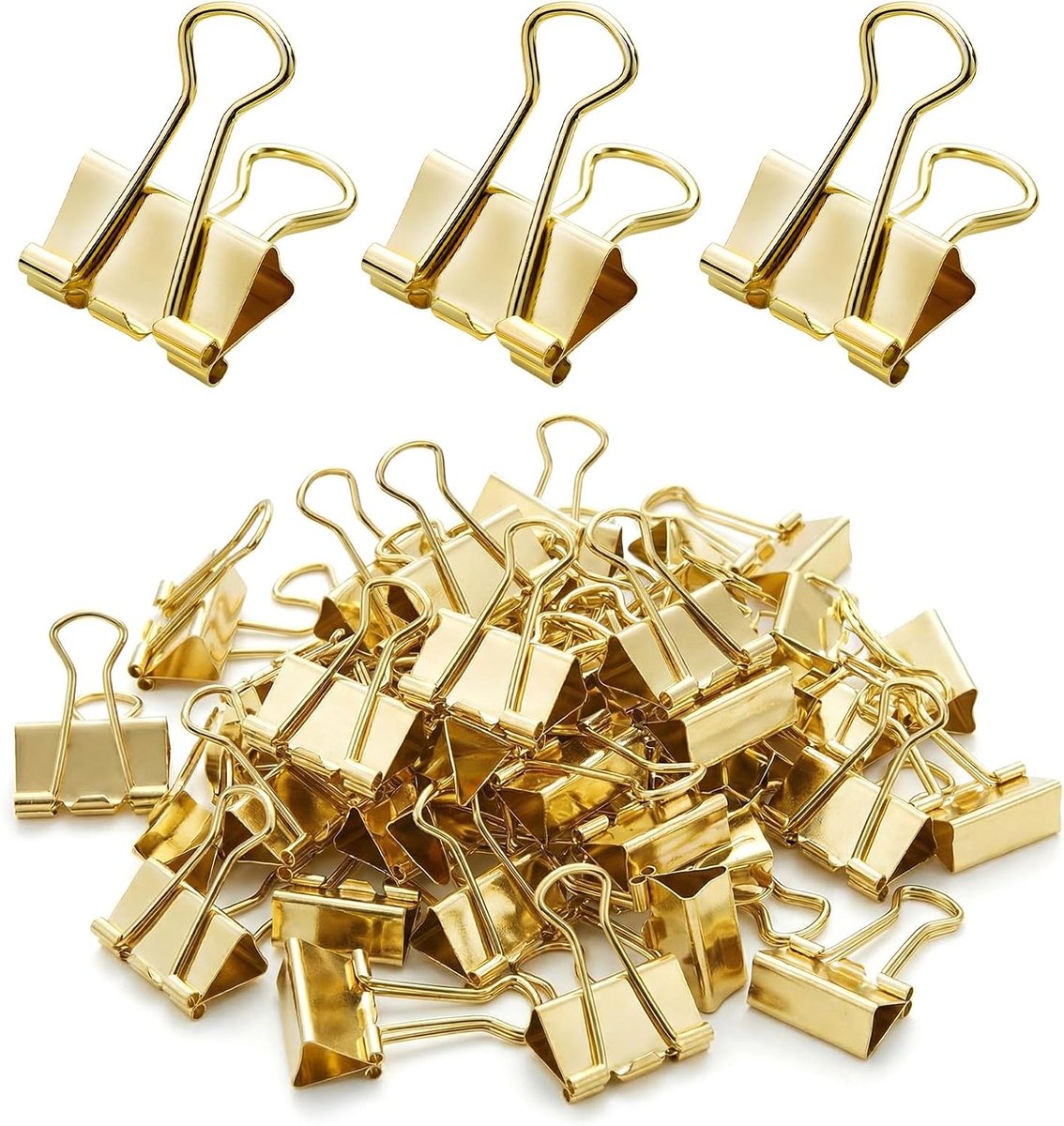 100pcs Gold Folding Clips, 19mm Sturdy Metal Paper Clips, Reusable Binder Clips for Office, School, Household and - ShopVlot