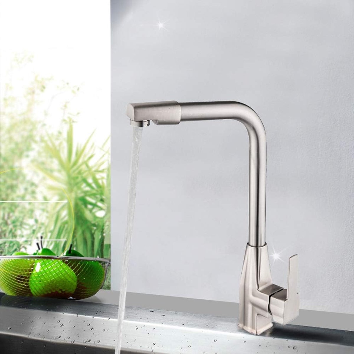 Kraan voor aanrecht - geborsteld roestvrij staal - warme en koude mengkraan - gezond en stil water - ShopVlot
