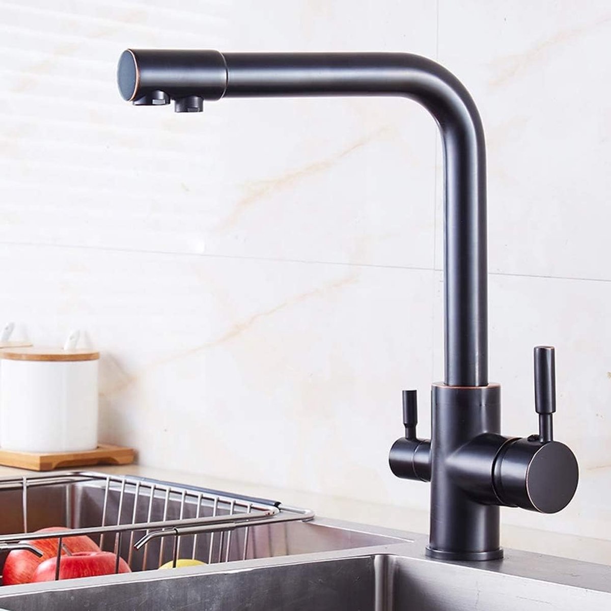 Keukenkraan 3-in-1 - Messing draaikraan - Dubbele handgrepen - Waterbesparend en elegant design - ShopVlot