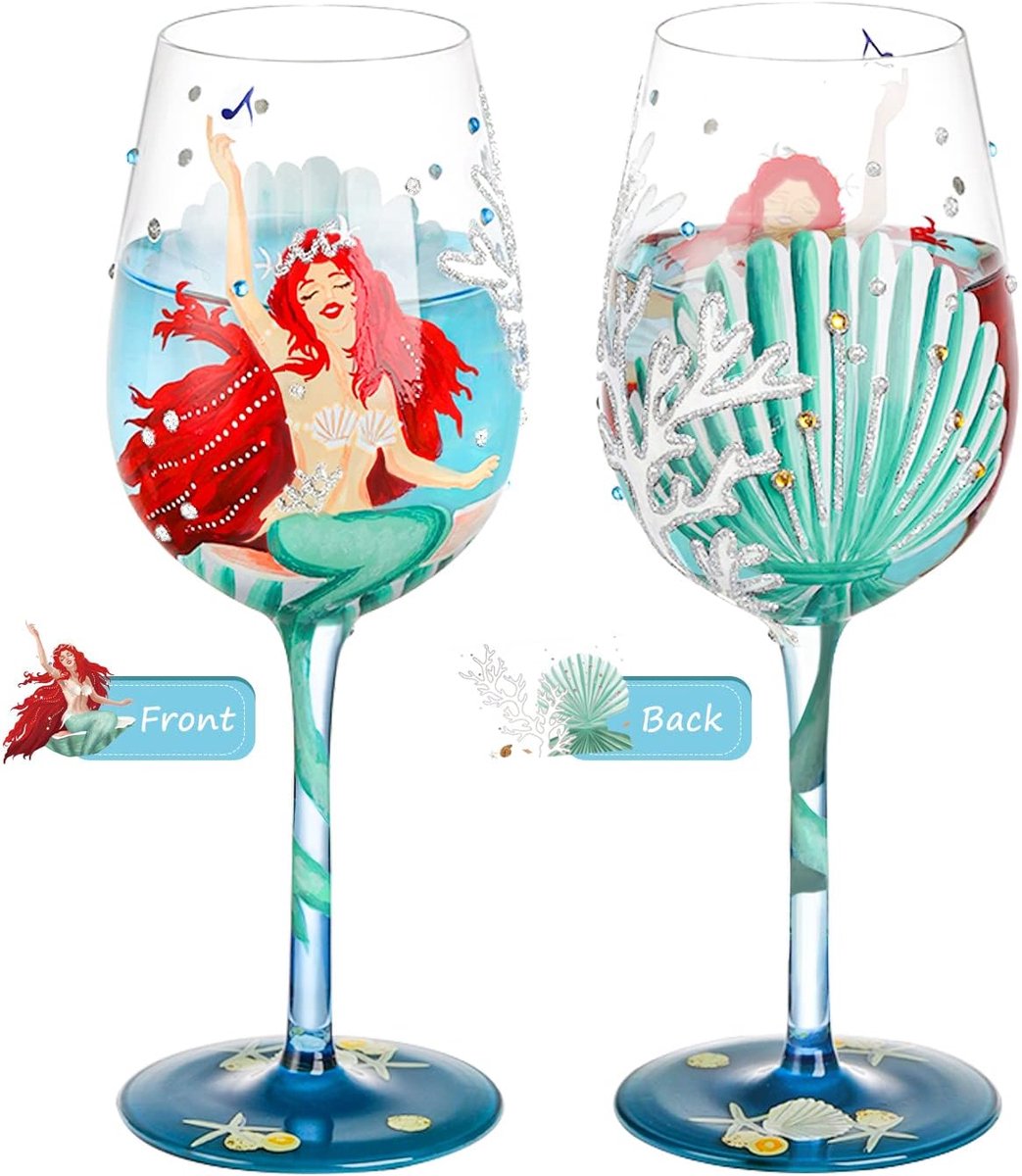 Wijnglas 15oz - Handgeschilderde zeemeermin - Uniek cadeau voor vrouwen - Perfect voor verjaardagen - ShopVlot