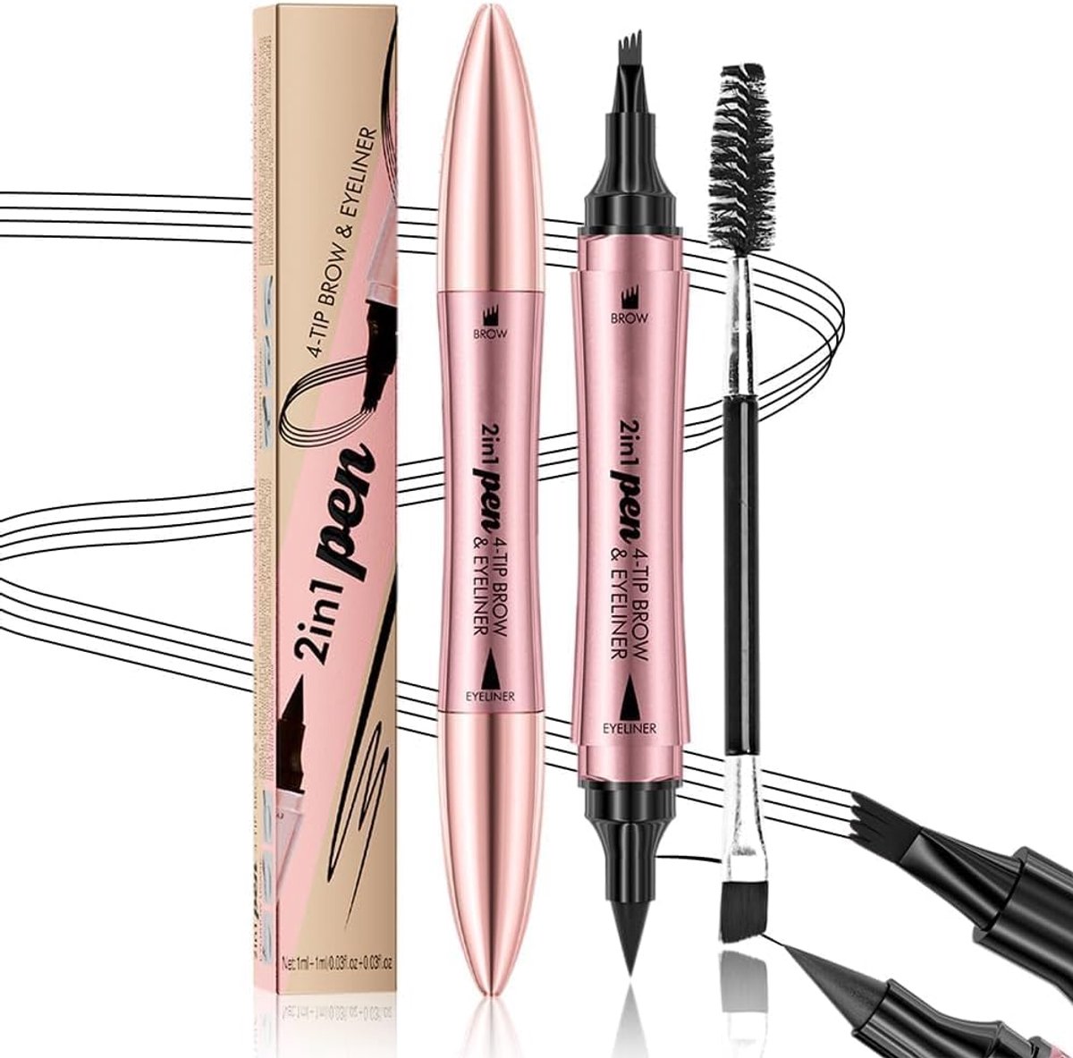 Wenkbrauwstift 2-in-1 - Dubbelzijdig ontwerp - Natuurlijke haartjes - Perfecte definitie - ShopVlot