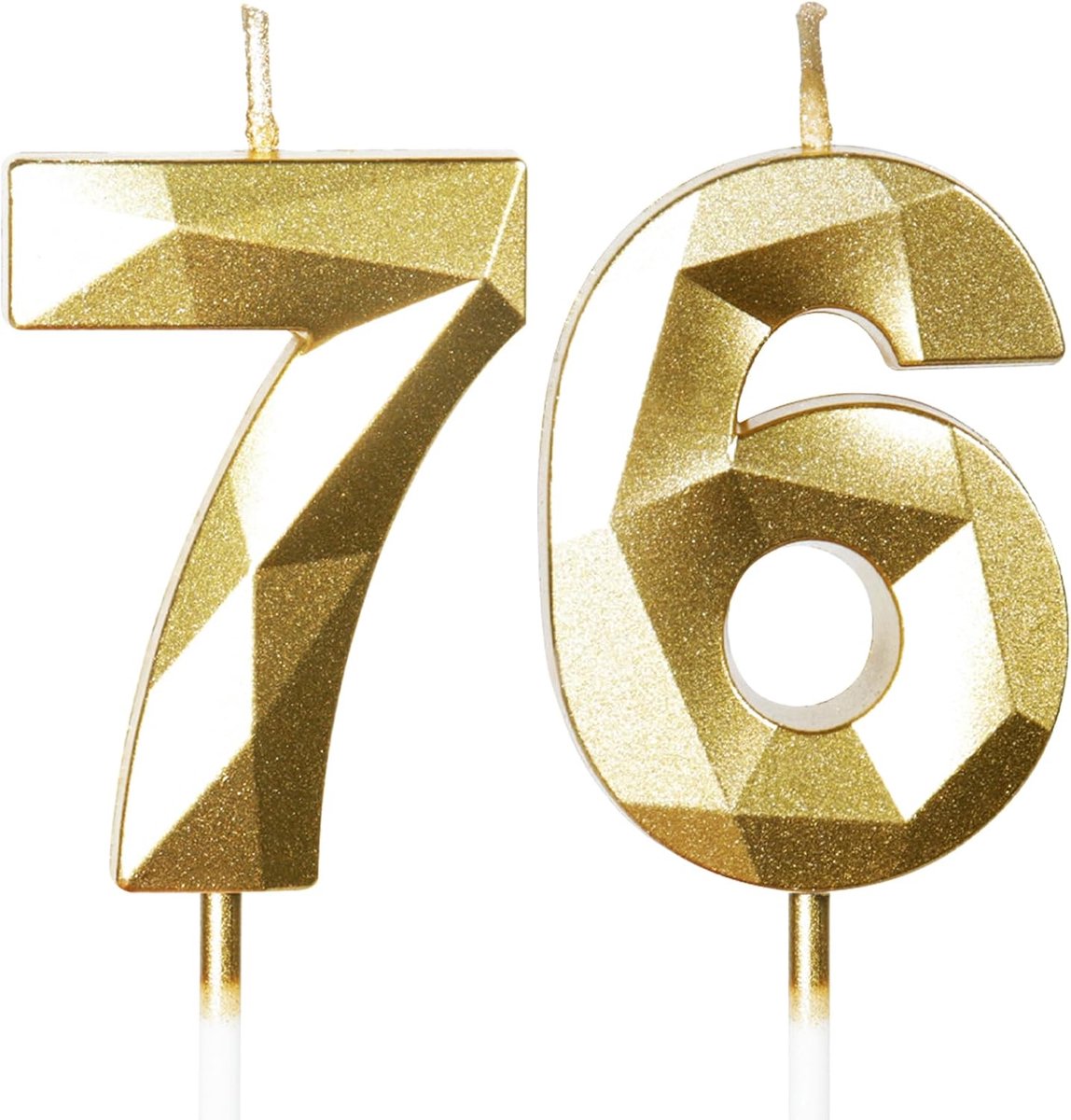 Verjaardagskaarsen 76 - Gouden 3D Getal Kaars - Decoratie voor Taart - Perfect voor Verjaardagen en Bruiloften - ShopVlot