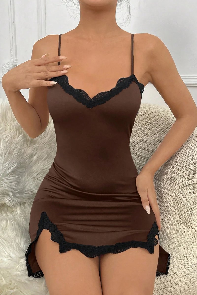 Bruine Sexy Nachthemd Babydoll S/M L/XL Polyester Lycra Stretch Negligé