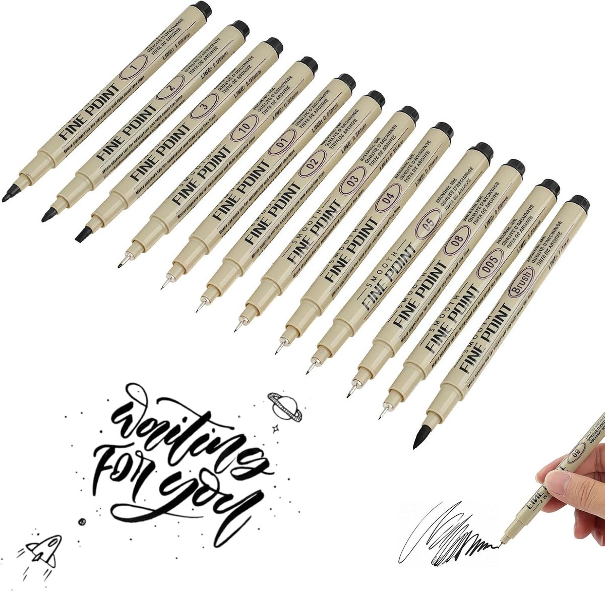 Set van 12 zwarte microfineliner pennen - zwarte teken- en kunstpennen voor kalligrafie en handlettering, zwarte - ShopVlot