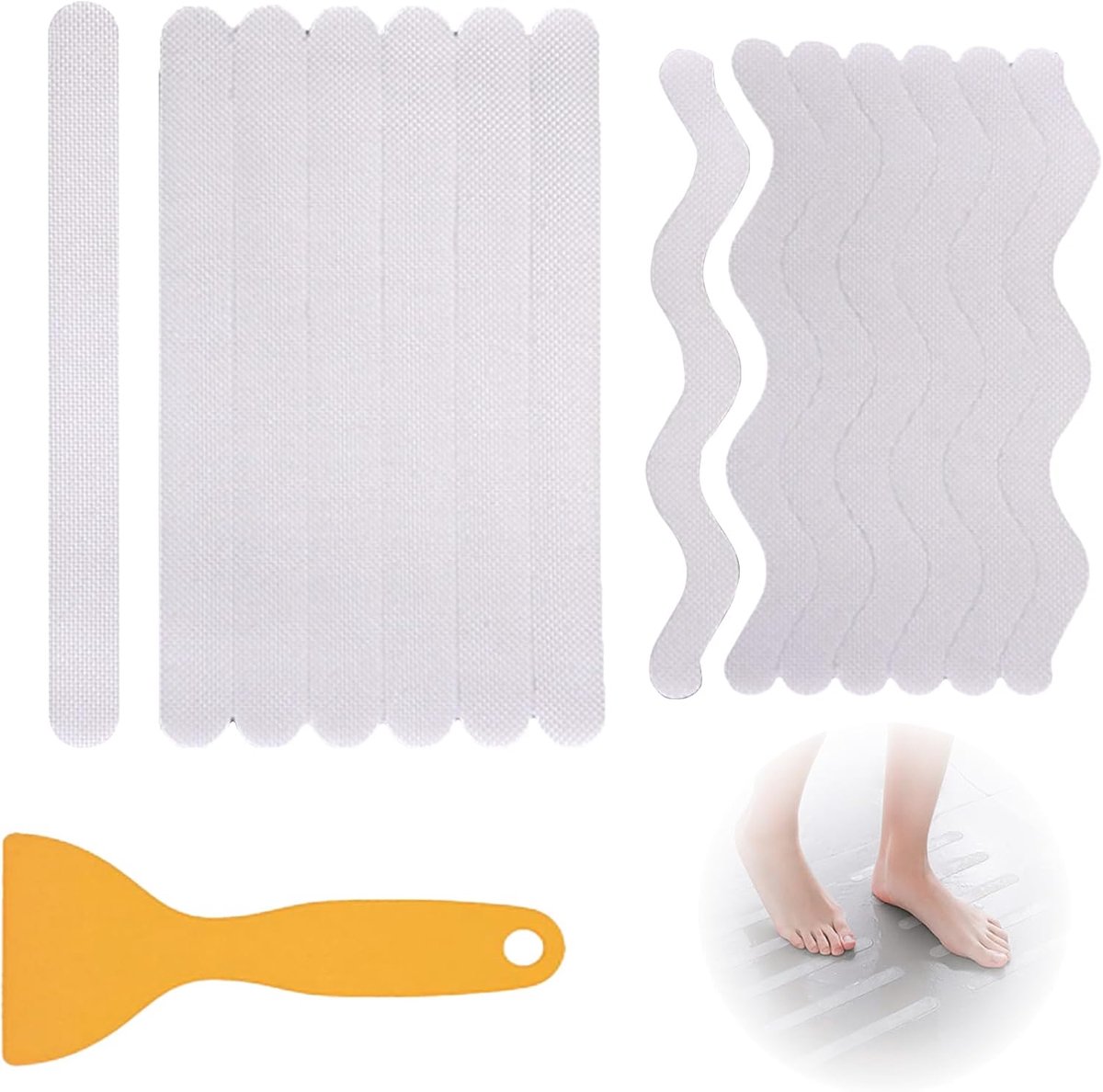 Antislipbandset (24-delig.) – 12 × 1,3 × 18 cm S banden + 12 × 2 × 20 cm rechte banden, voor badkuip, douche & trap - ShopVlot