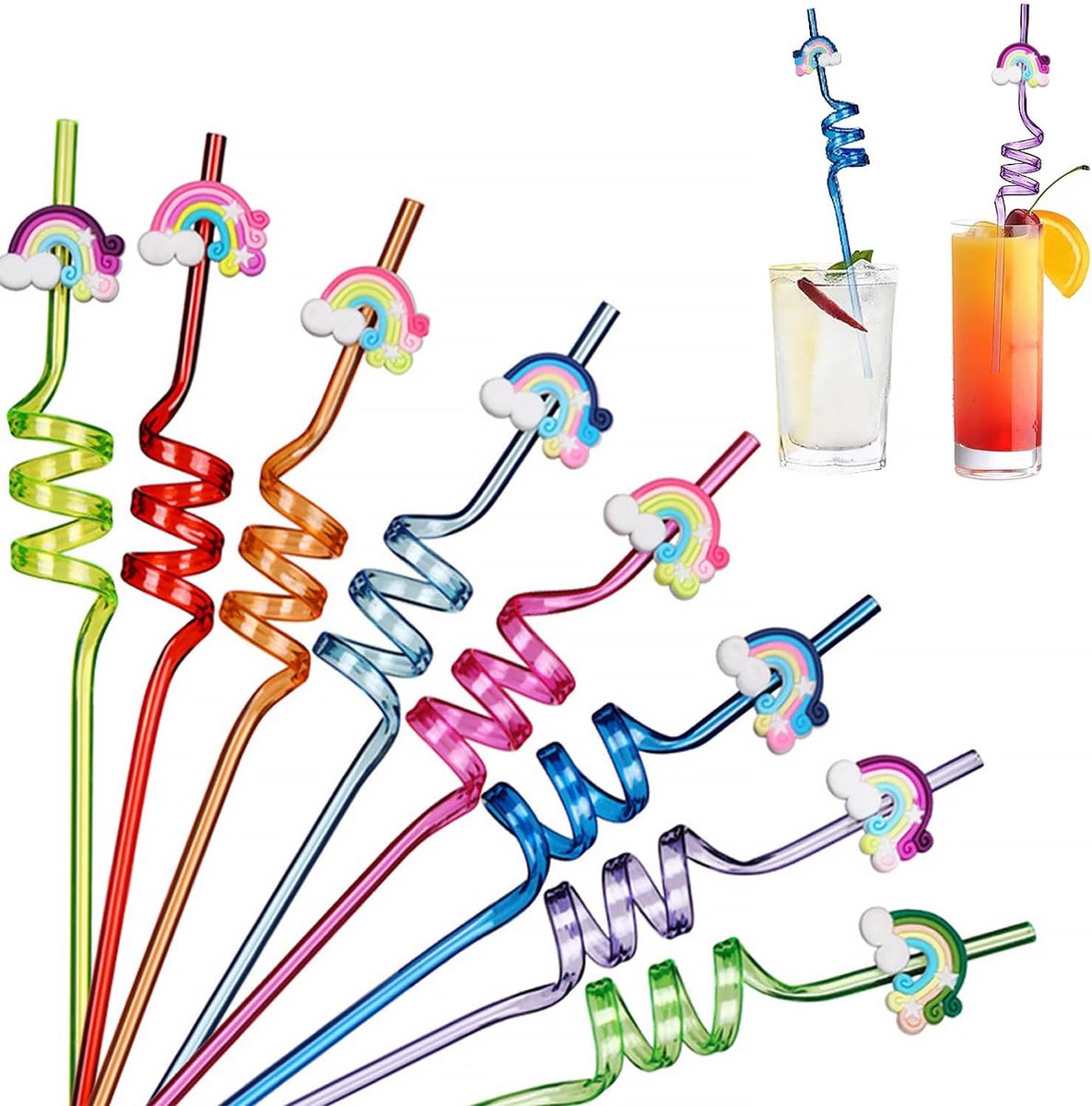 Pack of 8 colourful reeds, plastic straws for kids, reusable for family parties, fruit juices and beverages - ShopVlot