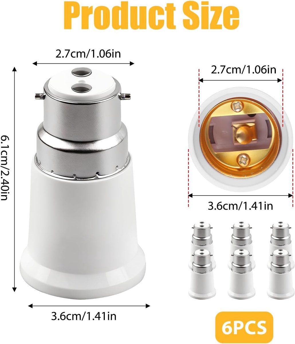 6pcs B22 to E27 Adapter, Bayonet Fitting Converter B22 to E27, 0-250V Screw Bayonet, Lamp Adapter for LED, Light Bulb - ShopVlot