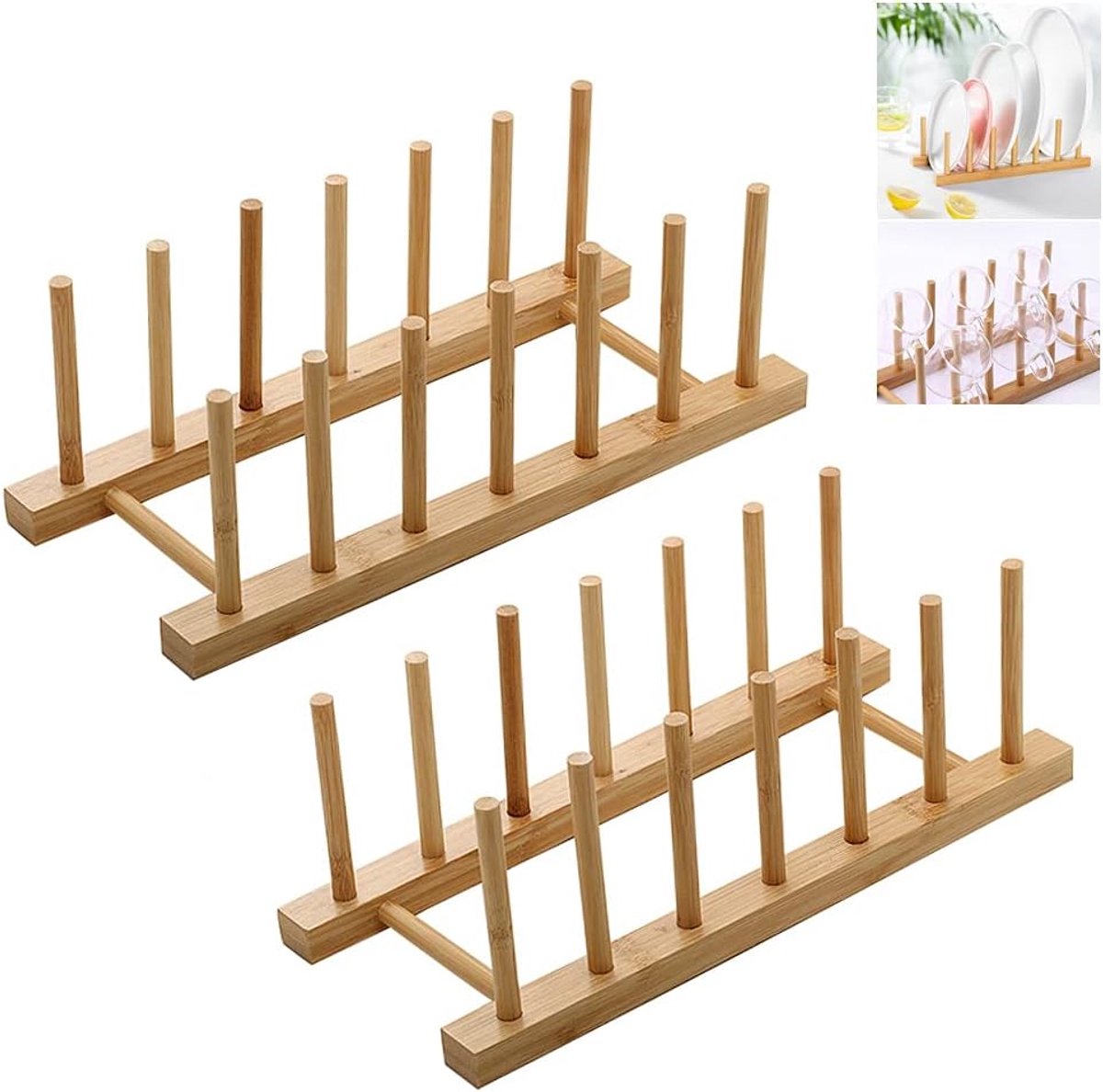 Bamboo Wood Dish Drainer 2-Piece Dish Drainer for Crockery, Kitchen Cabinet, Dish Drainer for Bowl, Cup, Chopping Board - ShopVlot