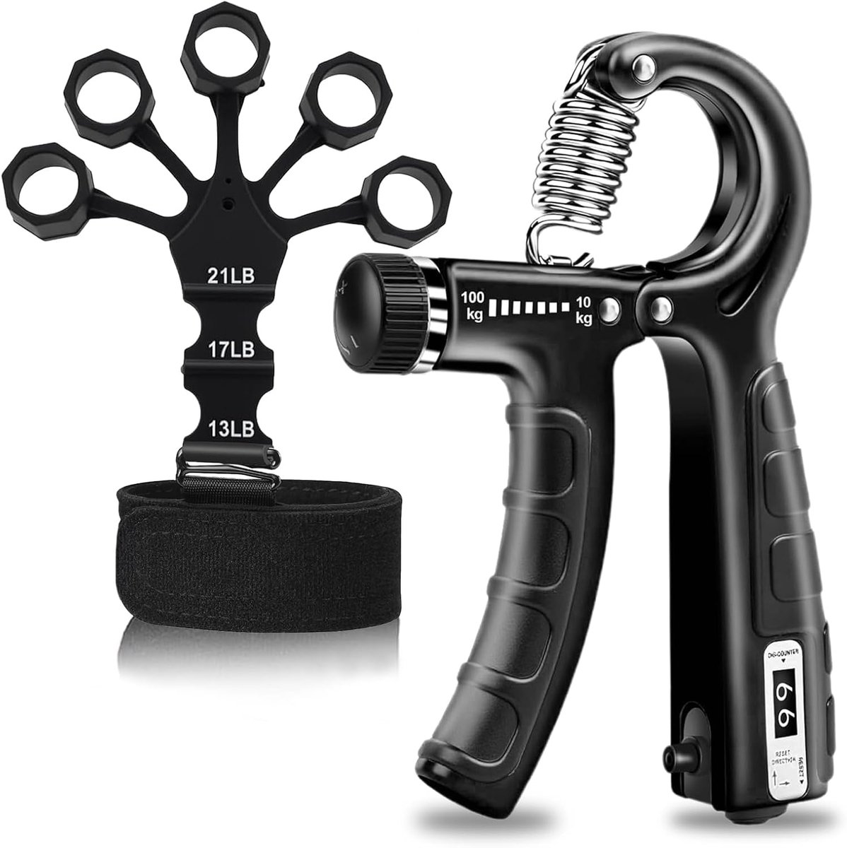 Handtrainers Set van 2 - Verstelbare Grip Trainer 22-100 kg - Vingertrainer - Verbeter gripkracht - ShopVlot