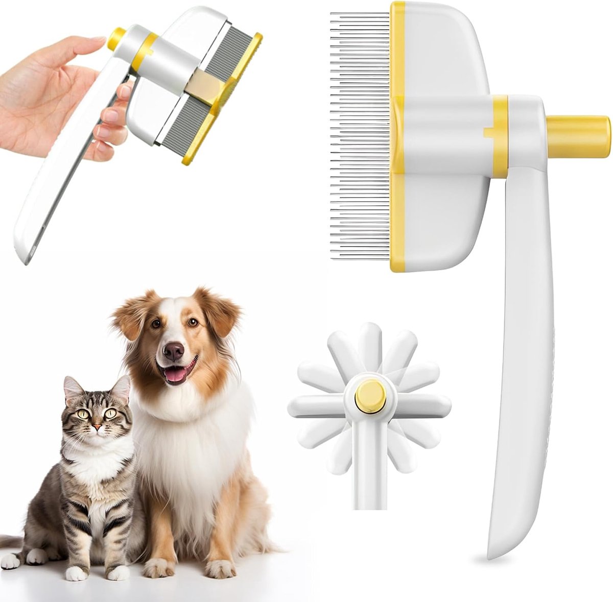 Cat Comb, 360° Rotatable Cat Comb Flea Comb Dogs Cats with Release Button Self Cleaning Flea Comb and Pet Fur Grooming - ShopVlot