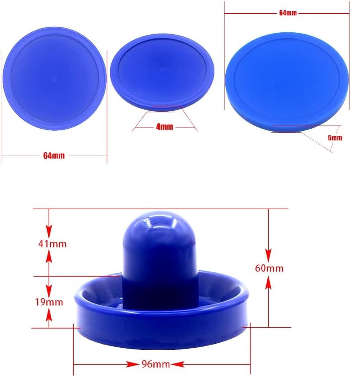 Air Hockey Pushers, 2 Pcs 96mm Air Hockey Table Felt Pusher with 4 Pieces Red Pucks for Replacement Pucks Table - ShopVlot